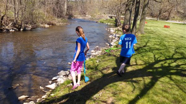 Kids by creek 